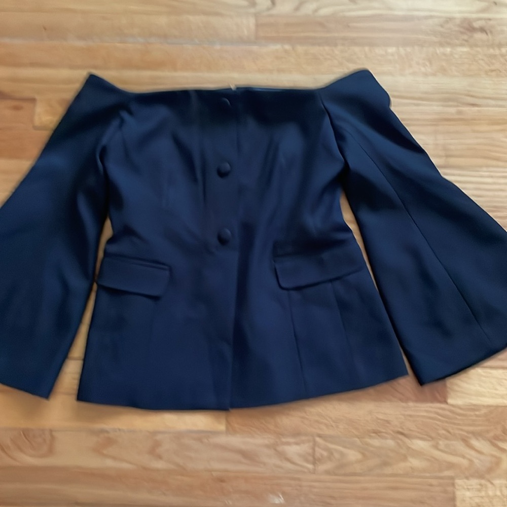 Tuckernuck Off-the-Shoulder Black Blouse with Covered Buttons - Picture 3 of 5